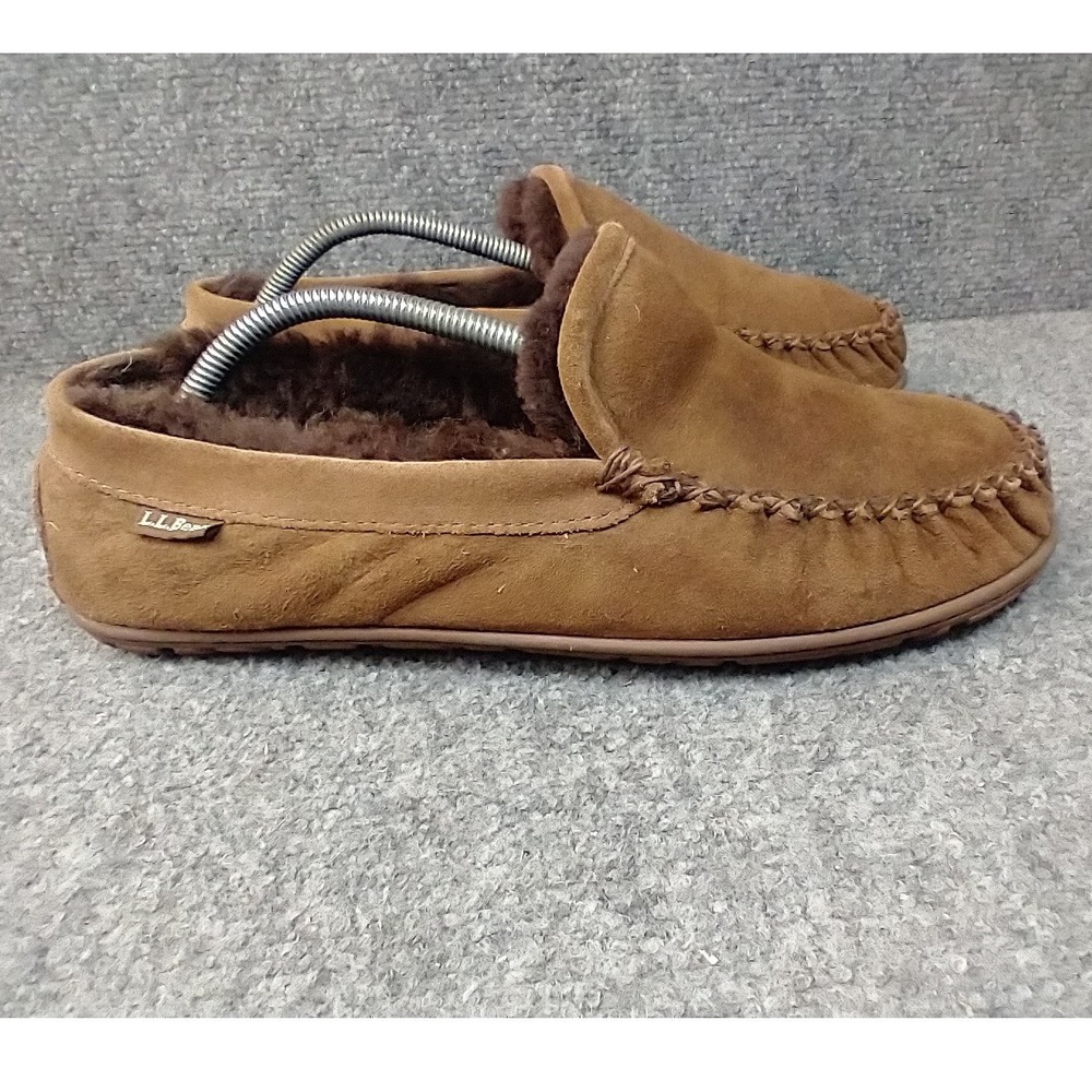LL Bean Wicked Good Venetian Slippers Mens 9 Brown Suede Shearling 296508